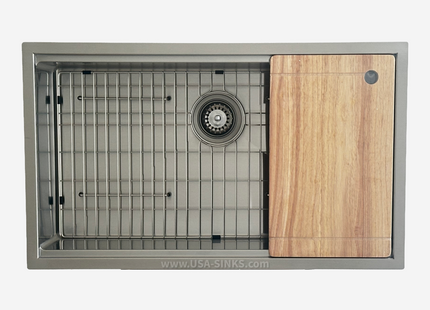 32" x 19" Undermount Workstation Single Bowl Sink, 10mm Radius Corners, 18-Gauge Stainless Steel