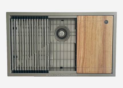 32" x 19" Undermount Workstation Single Bowl Sink, 10mm Radius Corners, 18-Gauge Stainless Steel