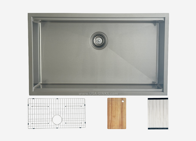 32" x 19" Undermount Workstation Single Bowl Sink, 10mm Radius Corners, 18-Gauge Stainless Steel