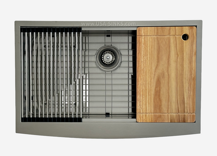 33" x 21" Farmhouse Workstation Undermount Single Bowl, 10mm Radius, 18-Gauge Stainless Steel Sink