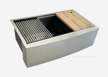 33" x 21" Farmhouse Workstation Undermount Single Bowl, 10mm Radius, 18-Gauge Stainless Steel Sink