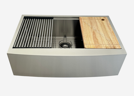 33" x 21" Farmhouse Workstation Undermount Single Bowl, 10mm Radius, 18-Gauge Stainless Steel Sink