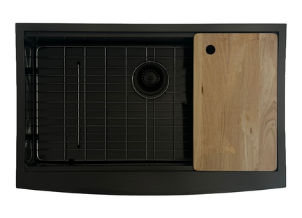 33" x 21" Farmhouse Workstation Undermount Single Bowl, 10mm Radius, 18-Gauge Stainless Steel Sink - Black