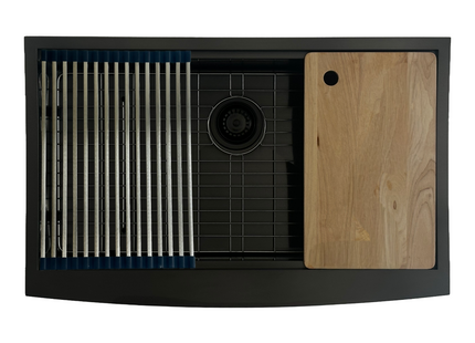 33" x 21" Farmhouse Workstation Undermount Single Bowl, 10mm Radius, 18-Gauge Stainless Steel Sink - Black