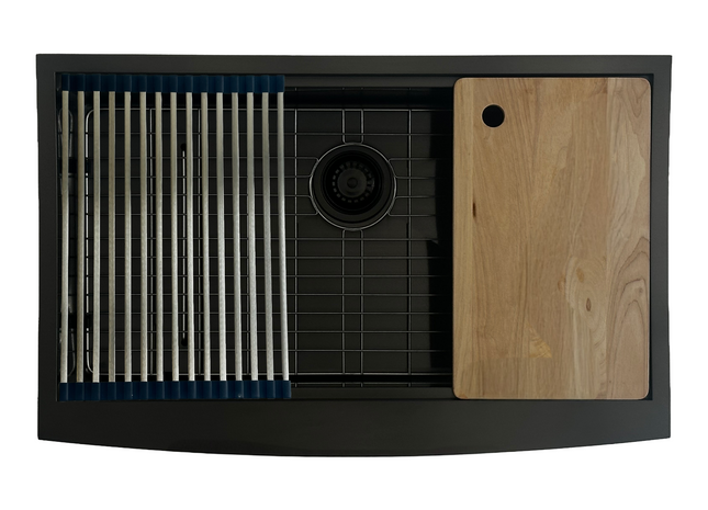 33" x 21" Farmhouse Workstation Undermount Single Bowl, 10mm Radius, 18-Gauge Stainless Steel Sink - Black