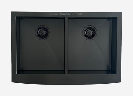 33" x 22" Farmhouse Undermount Double Bowl, Zero Radius, 18-Gauge Stainless Steel Sink - Black