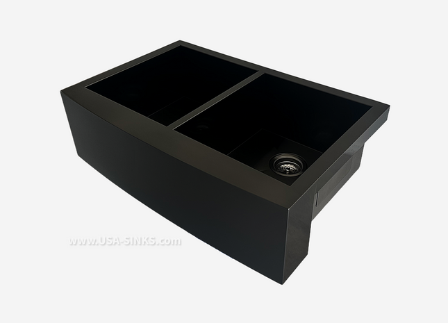 33" x 22" Farmhouse Undermount Double Bowl, Zero Radius, 18-Gauge Stainless Steel Sink - Black