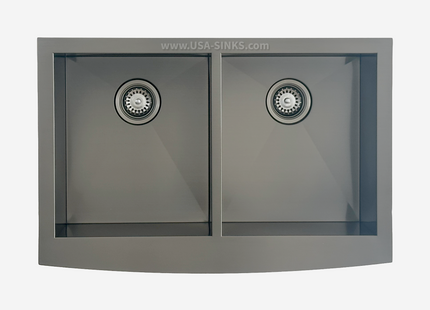 33" x 22" Farmhouse Undermount Double Bowl, Zero Radius, 18-Gauge Stainless Steel Sink - Gunmetal