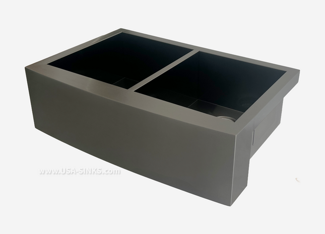 33" x 22" Farmhouse Undermount Double Bowl, Zero Radius, 18-Gauge Stainless Steel Sink - Gunmetal