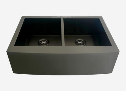 33" x 22" Farmhouse Undermount Double Bowl, Zero Radius, 18-Gauge Stainless Steel Sink - Gunmetal