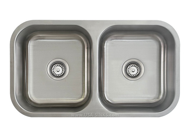 33" x 19" 50/50 Undermount Double Bowl, 18-Gauge Stainless Steel Sink