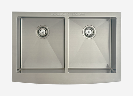 33" x 22" Farmhouse Undermount Double Bowl, 10mm Radius, 18-Gauge Stainless Steel Sink