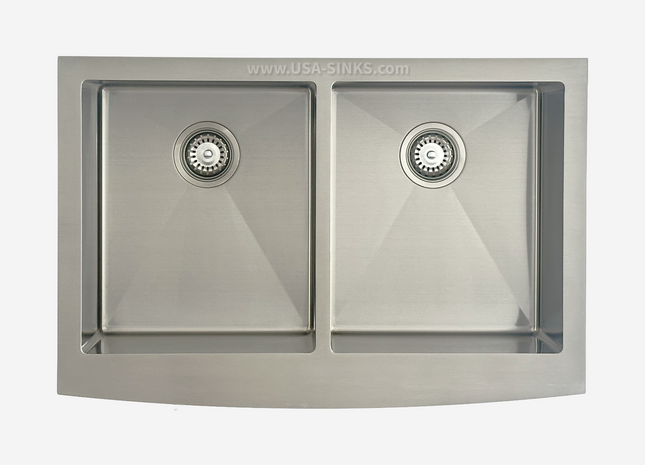 33" x 22" Farmhouse Undermount Double Bowl, 10mm Radius, 18-Gauge Stainless Steel Sink
