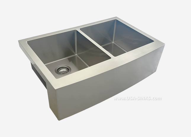33" x 22" Farmhouse Undermount Double Bowl, 10mm Radius, 18-Gauge Stainless Steel Sink