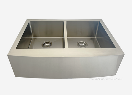 33" x 22" Farmhouse Undermount Double Bowl, 10mm Radius, 18-Gauge Stainless Steel Sink