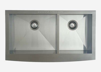 36" x 21" 60/40 Farmhouse Undermount Double Bowl, Zero Radius, 18-Gauge Stainless Steel Sink