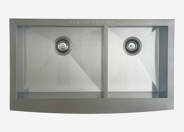 36" x 21" 60/40 Farmhouse Undermount Double Bowl, Zero Radius, 18-Gauge Stainless Steel Sink