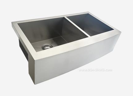 36" x 21" 60/40 Farmhouse Undermount Double Bowl, Zero Radius, 18-Gauge Stainless Steel Sink
