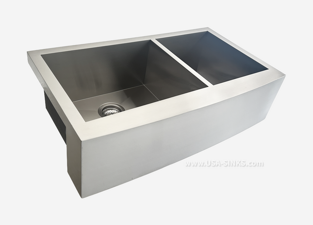 36" x 21" 60/40 Farmhouse Undermount Double Bowl, Zero Radius, 18-Gauge Stainless Steel Sink
