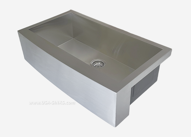 36" x 21" Farmhouse Undermount Single Bowl, Zero Radius, 18-Gauge Stainless Steel Sink