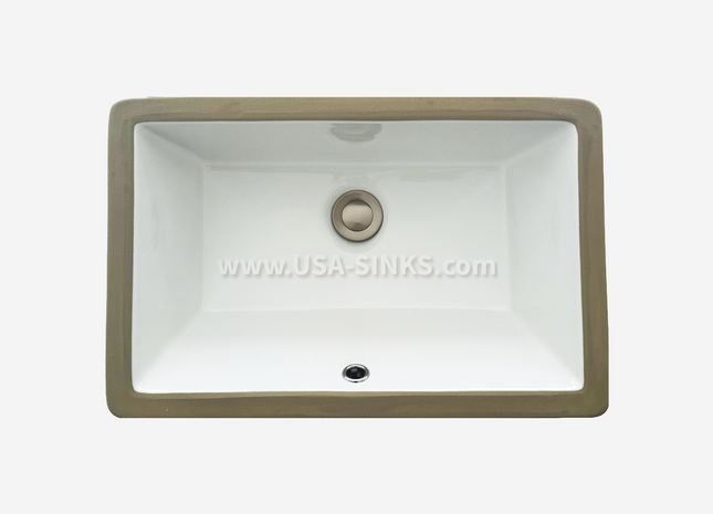 1611 Undermount Rectangular Bathroom Sink – White Porcelain Ceramic with Overflow